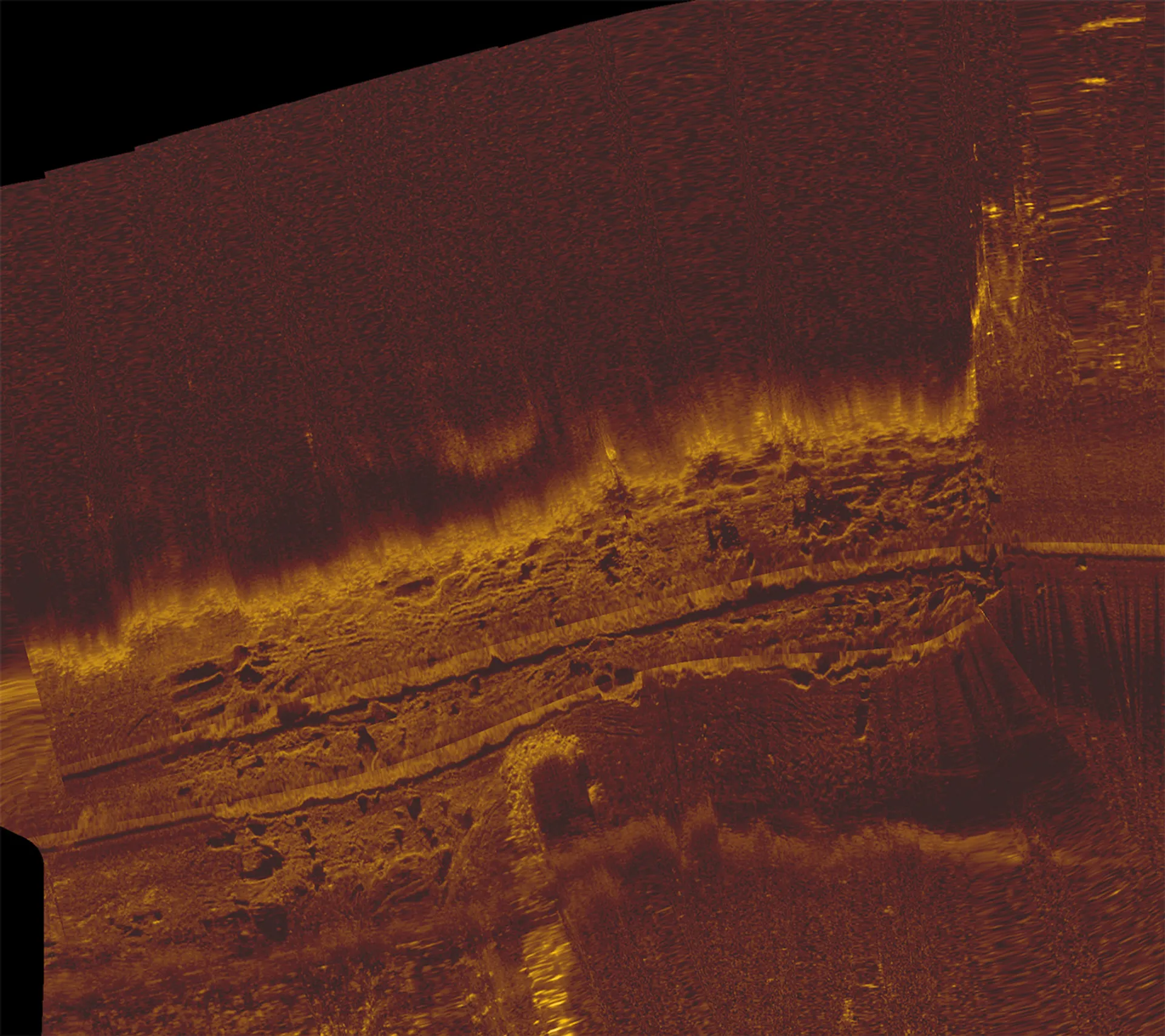 Bereinigtes, konturiertes Sonar-Bild der Sohlengeometrie